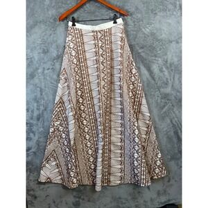 Vintage Eddy George Maxi Skirt 28x41 Cream Brown Embroidered A Line Full Boho